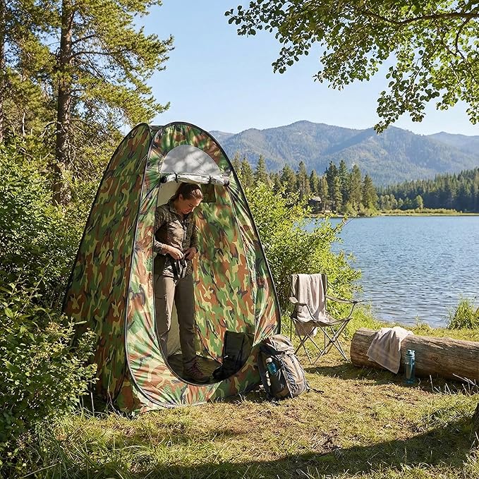 4x4ft Pop Up Privacy Shower Tent with Top Window 3.6lbs Liightweight Dressing Room Portable Toilet Stall with Carry Bag for Camping Beach Outdoors (Orange)