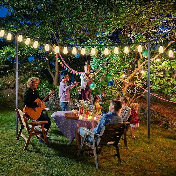 Lightdot Outdoor String Light Poles 9FT Metal Patio Light Poles Post for Outside with Fork for Outside Hanging Backyard Garden Deck Lighting Stand for Parties Wedding Halloween Decor -3Pack