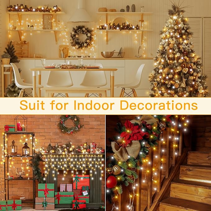 Ollny Icicle Lights for Outside 504LED 41FT Warm and Cool White Christmas Light with Remote 8Modes Timers Waterproof Plug in Connectable Hanging Lights for Outdoor Indoor House Roof Holiday