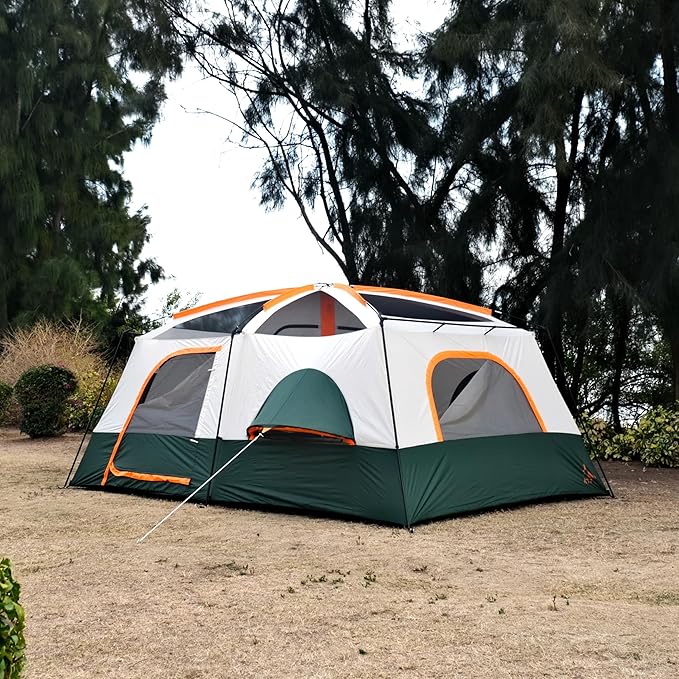 KTT Extra Large Tent 10-12-14 Person(A)Family Cabin Tents2 Rooms3 Doors and 3 Windows with MeshStraight WallWaterproofDouble LayerBig Tent for OutdoorPicnicCampingFamily Gathering