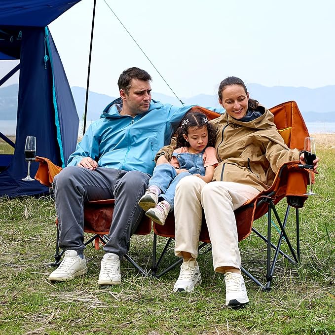Timber Ridge Double Camping Chair Heavy Duty Outdoor Folding Camp Couch Loveseat Camping Chairs Perfect for Campsites Patio/Lawn Soccer Games or Other Youth Sports Supports 600 lbs