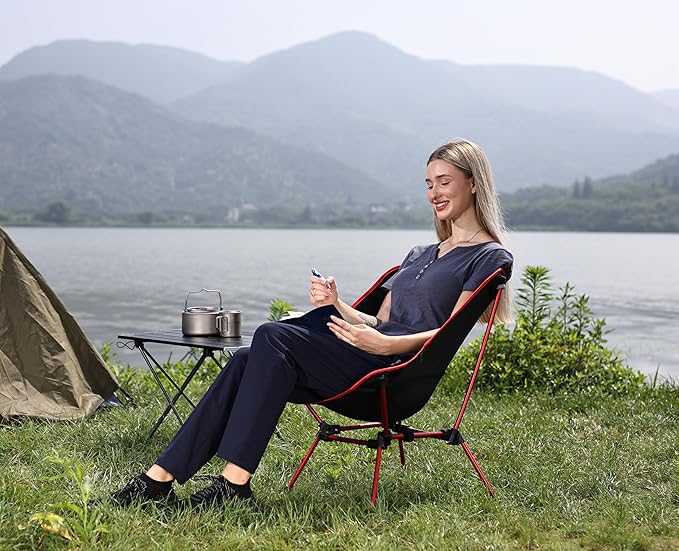 MARCHWAY Ultralight Folding Camping Chair Heavy Duty Portable Compact for Outdoor Camp Travel Beach Picnic Festival Hiking Lightweight Backpacking (Red)
