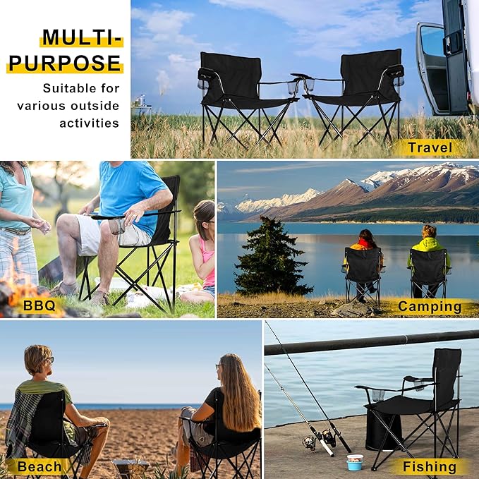 Joyfair Portable Camping Chair Outdoor Lawn Folding Chairs for Adults Heavy Duty Large Foldable Chairs for Beach Fishing Tailgating and More Outdoor Sport Carry Bag &amp Cup Holder