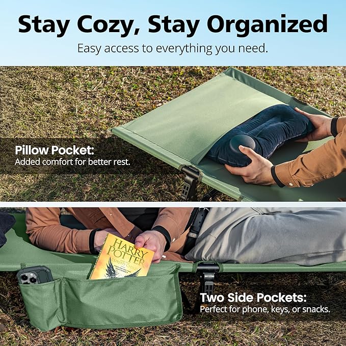 Ultralight Camping Cot for Adults Portable Folding Camping Bed Supports 350 lbs - Lightweight for Travel Camping Hiking Backpacking Mountaineering Light Green