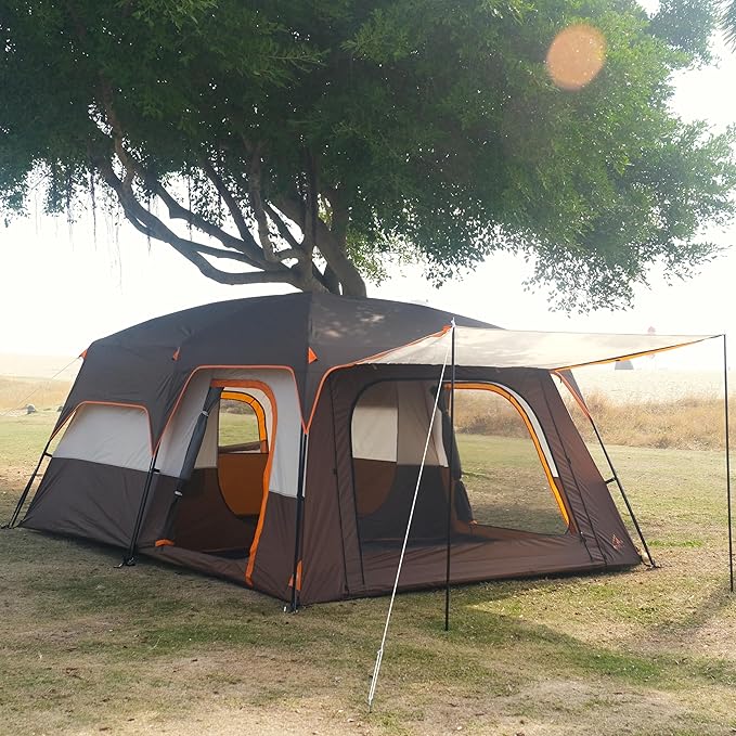 KTT Large Tent 8-10-12 PersonFamily Cabin Tents2 Rooms2 Doors and 4 Windows with MeshStraight WallWaterproofDouble LayerBig Tents for OutdoorPicnicCampingFamily Gathering