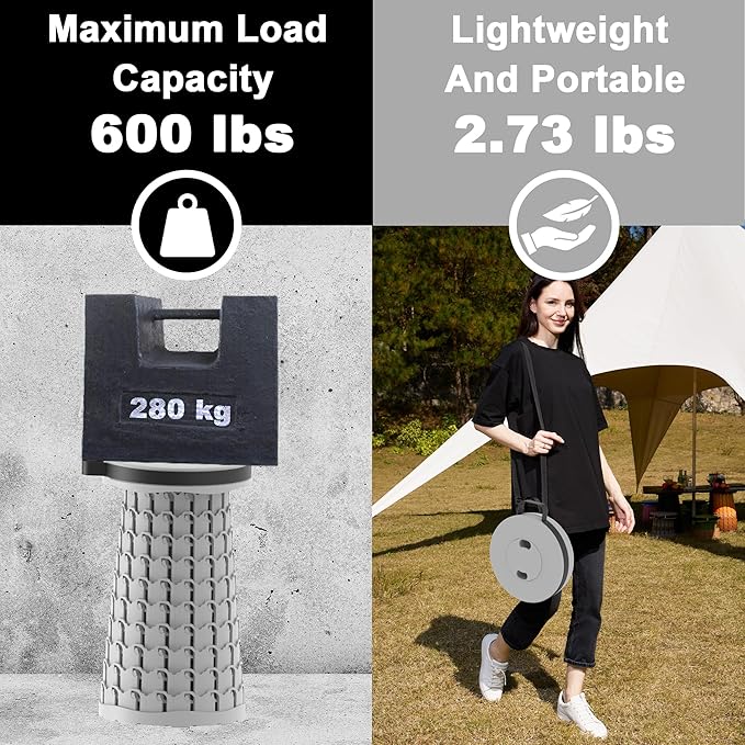 ALEVMOOM Upgraded Collapsible Stool with Cushion &amp Bag 18 H Portable Retractable Telescoping Folding Stool for Adults Lightweight But Sturdy Capacity 600 lbs for Camping Fishing Hiking Travel