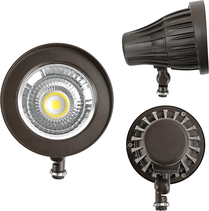 GKOLED 20W Bullet/Round Outdoor Spotlight 20° Narrow Beam Angle Light 2400 Lumens Aluminum Waterproof Flag Pole Lights 4000K Cool White 120-277V AC UL Listed and DLC Qualified 5 Years Warranty
