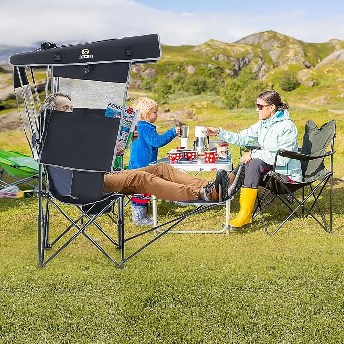 Nice C Chair with Canopy Heated Camping Chair with Battery Outdoor Sports Chairs with Shade Heated Folding Umbrella Lawn Chairs with Removable Footrest (2-Pack)