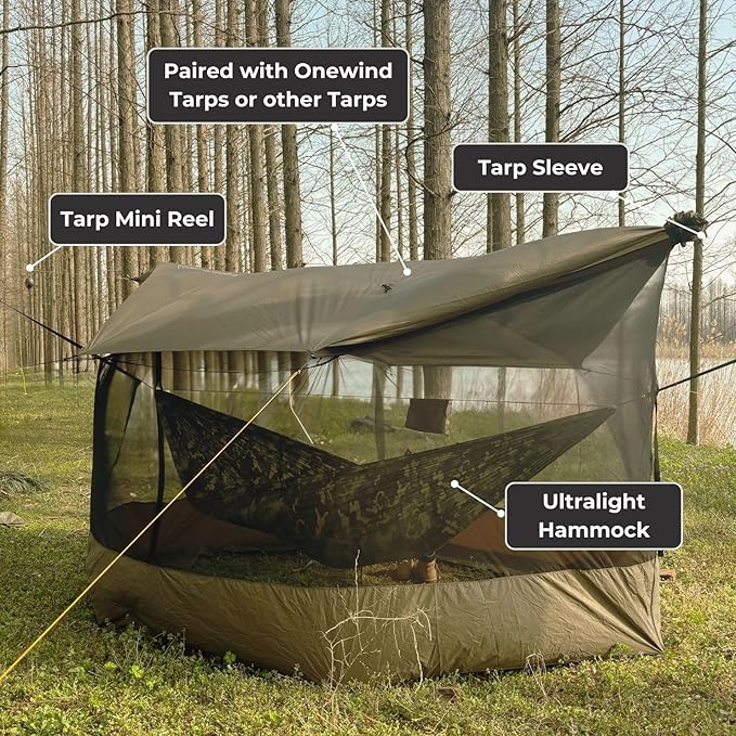 Onewind Camping Tarp Mosquito Net Hammock Screen House Tarp Mosquito Net Camping Lightweight Bugnet for Tarp 360 Degree Protection for Patio Backyard Hiking Backpacking OD Green