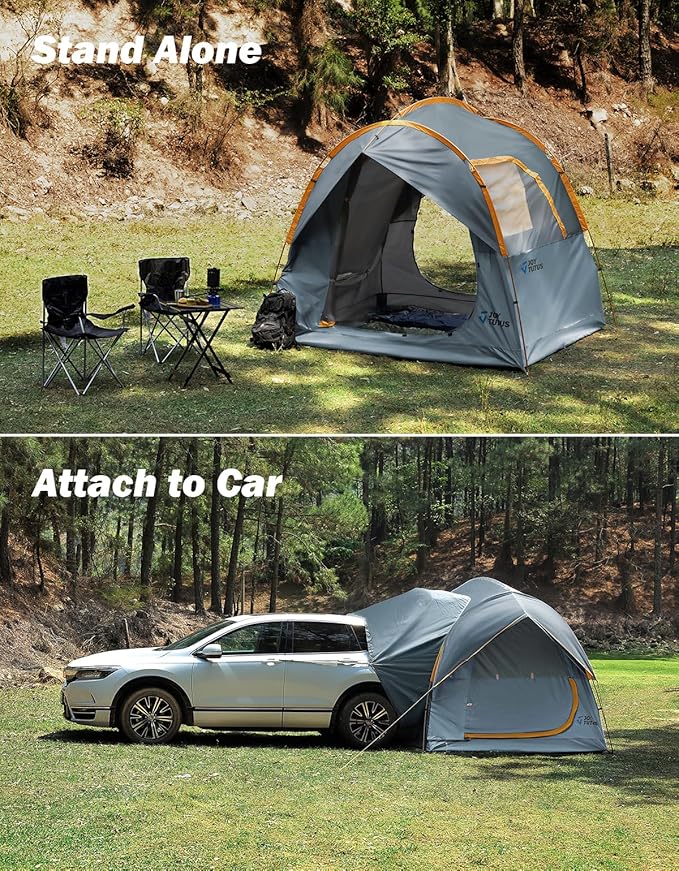 JOYTUTUS SUV Tent for Camping with Rainfly Double Door Design Car Tent with Aluminum Poles SUV Tailgate Tent with Waterproof PU2000mm Double Layer for 4-8 Person Orange