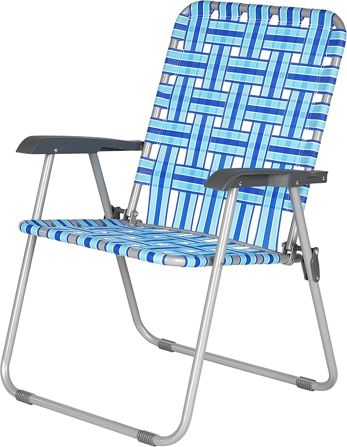 Lippert Blue Vintage XL Webbed Folding Outdoor Lawn Chair with Nylon Material Steel Tube Frame Construction Anti-Slip Feet for The Yard Beach Concerts Sporting Events Camping - 2022301768
