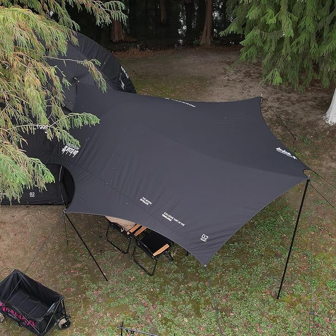 8-Point Cotton Camping Tarp with Iron Poles 210G Water-Repellent Fabric Roughly 15'5×14'9×7'6 UPF 50+ Sun Rain Shelter for Outdoor Travel Picnic