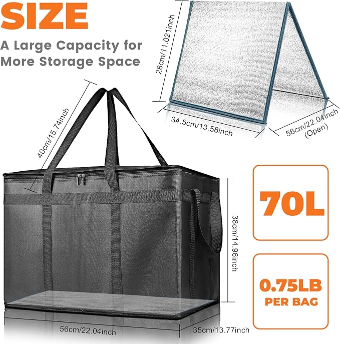 Pack of 2 Insulated Food Delivery Bag with Hard Bottom XXXL Large Reusable Thermal Cooler Grocery Tote Bag Commercial Pizza Delivery Box Carrier for Uber Eat Door Dash Essentials Hot and Cold Food
