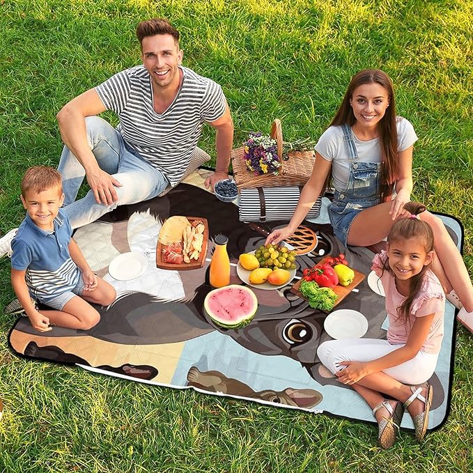 Zipper French Bulldog Dog Cute Style Picnic Mat Suitable for Travel Camping Park Or Home Use