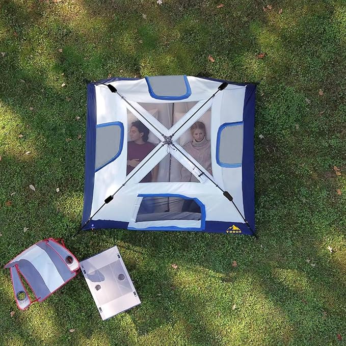 3/4 Person Camping Tent with 1 Door 4 Windows and Upgraded Ventilation– Instant Setup Waterproof 8'x 8'x 67''Oxford Fabric Floor Pop Up in 60 Seconds Includes Rainfly and Backpack