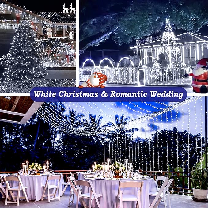 KNONEW 403FT 1000 LED Christmas Lights Outdoor String Light 8 Modes &amp Timer Fairy Lighting Plug in Waterproof for Xmas Yard Tree Wedding Party Holiday Decorations (Cool White)