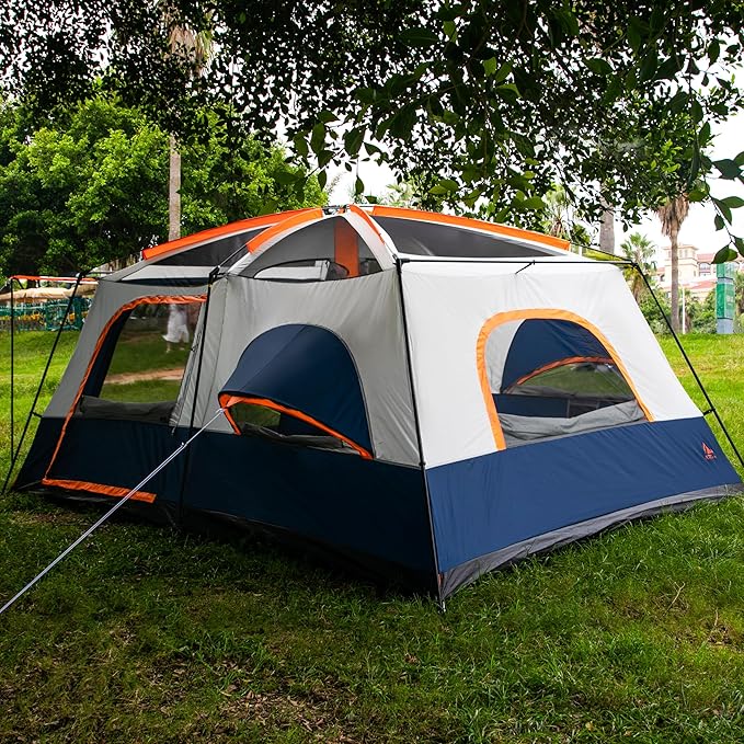 KTT Extra Large Tent 10-12-14 Person(A)Family Cabin Tents2 Rooms3 Doors and 3 Windows with MeshStraight WallWaterproofDouble LayerBig Tent for OutdoorPicnicCampingFamily Gathering