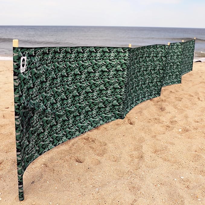 Forest Camo Pro Beach Recycled Polyester Rip-Stop 20 ft Lightweight Windscreen Privacy Screen Wind Blocker Free Matching Shoulder Bag