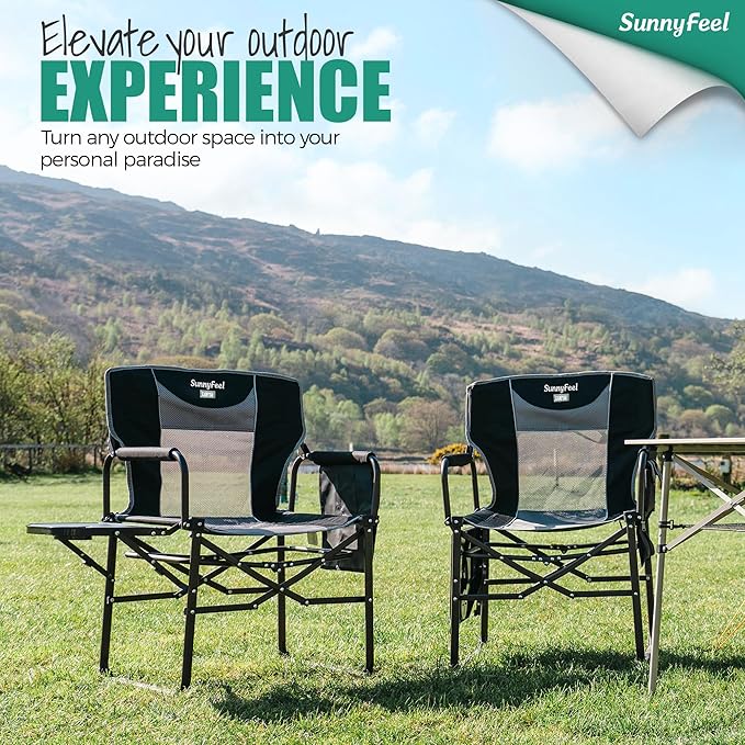 SUNNYFEEL Oversized Camping Directors Chair 500 LBS Heavy Duty Portable Folding Chair with Side Table Pocket for Beach FishingTripPicnicLawnConcert Outdoor Foldable Camp Chairs