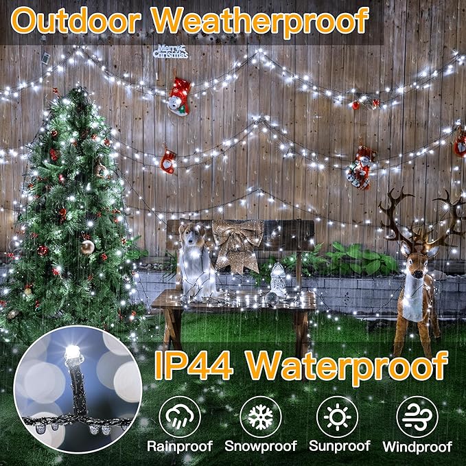 Ollny 500LED 164FT Long Christmas Tree Lights with 8 Modes Remote Timer IP44 Waterproof Outdoor Christmas Lights for Tree House Yard Outside Xmas Decorations White