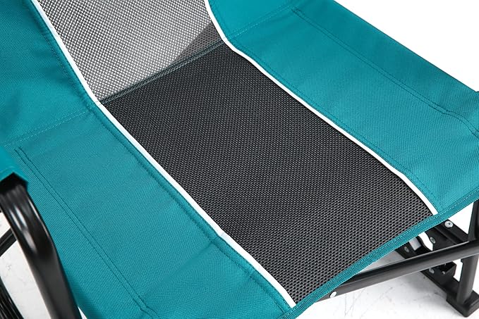 Outdoor Freestyle Rocker Camping Chair Portable Folding Rocking Chair with Solid Armrests Drink Holder Comfortable Backrest Blue