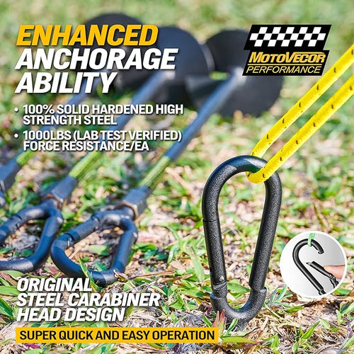 18” Heavy Duty Ground Anchors Screw in(1000lbs) Swing Set Earth Anchors Forged from High Strength Steel Detachable Carabiner Design High Wind Trampoline Stakes for Tents Canopies Sheds etc