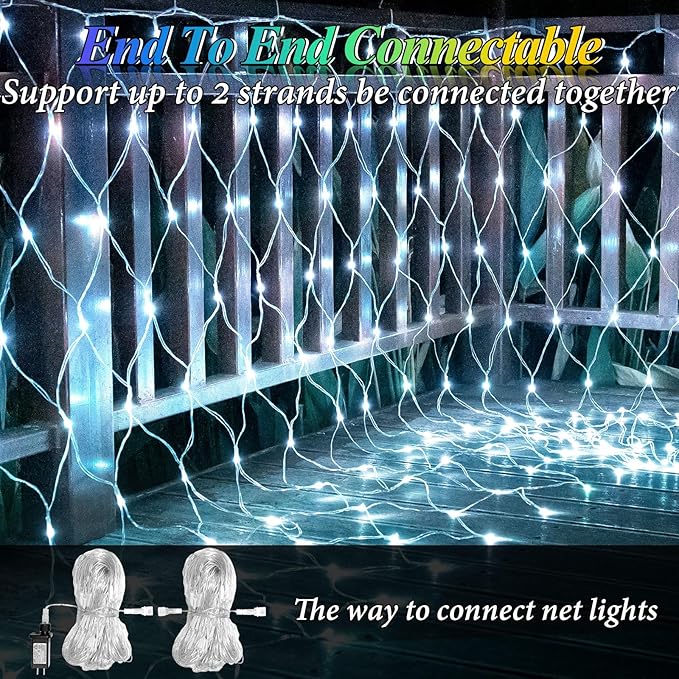Lovelite 13ft x 13ft Net Lights Outdoor 400LED Large Gazebo Lights 8 Modes Timer Waterproof Connectable Christmas Mesh Light Clear Wire for Bushes Patio Pergolas Garden Holiday Party - Cool White