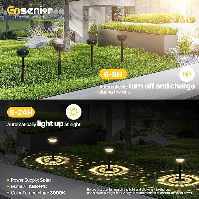 Ensenior 10-Pack Solar Lights Outdoor Auto ON/Off 3000K LED Solar Garden Lights for Pathway Yard Patio Walkway Flower Bed Halloween Christmas Landscape Lighting IP65 Waterproof Flag Lights