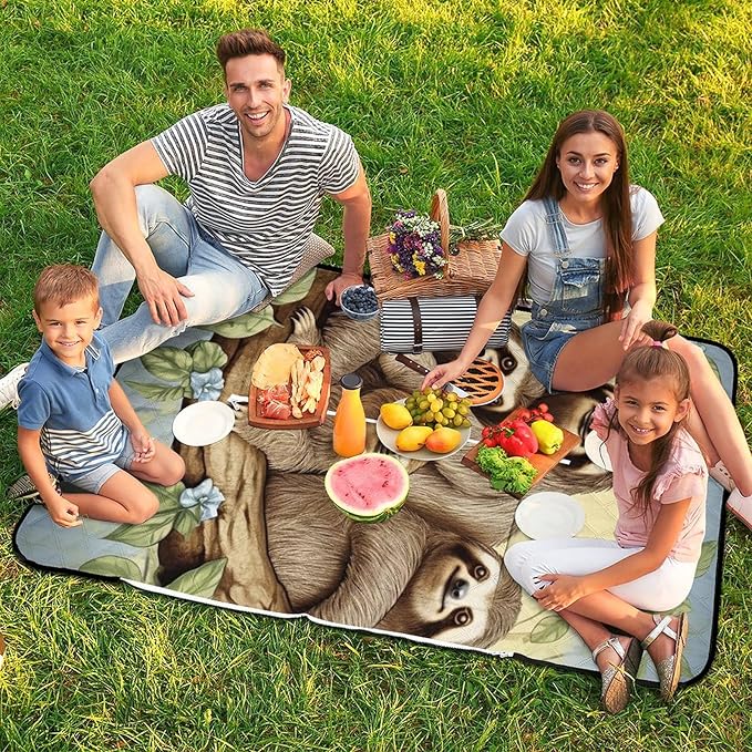 Zipper Sloth Family Style Picnic Mat Suitable for Travel Camping Park Or Home Use