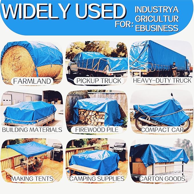 1 Pack Heavy Duty Waterproof Tarpaulin - Blue &amp Red Reinforced PE Tarp with Grommets10 Mil ThickUV Resistant Weatherproof Cover for Truck Camping &amp Construction (9 * 19FT)