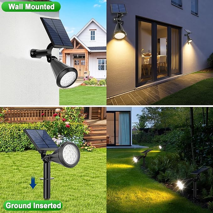 8 Pack Solar Spot Lights Outdoor Waterproof 180 Adjustable Solar Powered Landscape Lights for Yard Garden Pathway Porch Pool Wall 4 Lighting Modes Warm White