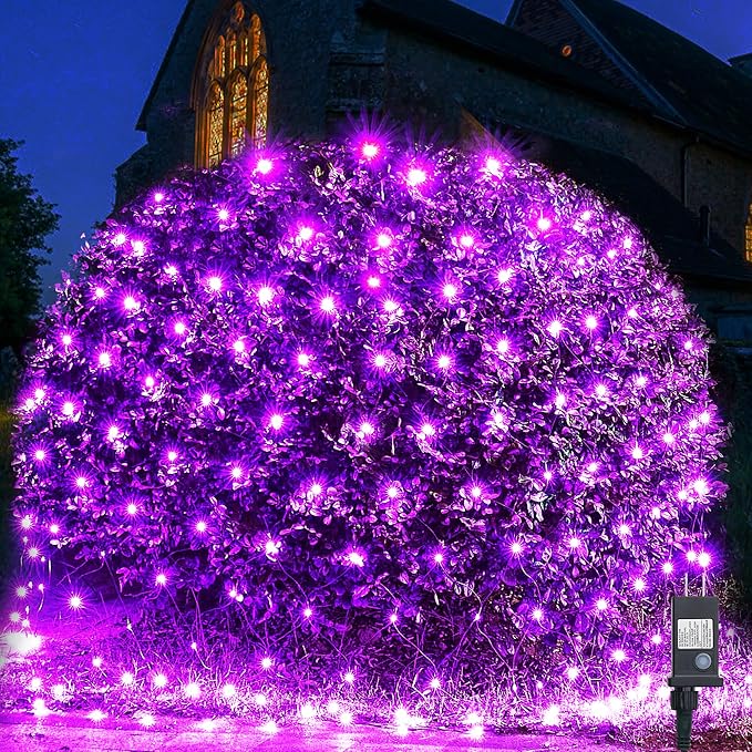 WBao Halloween Lights Outdoor 360LED 11.5ft x 6.9ft Halloween Net Lights with 8 Modes Timer Connectable Waterproof &amp Dark Green Wire for Lawn Bushes Shrubs Outdoor Holiday Decorations Purple