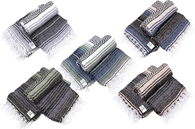 La Montana Authentic Mexican Blanket (10-Pack) - 74in x 50in Woven in Mexico - Falsa Throw for Yoga Studio Picnic/Camping/Beach Saddle Blanket Bed/Home Decor (Assorted Neutrals)
