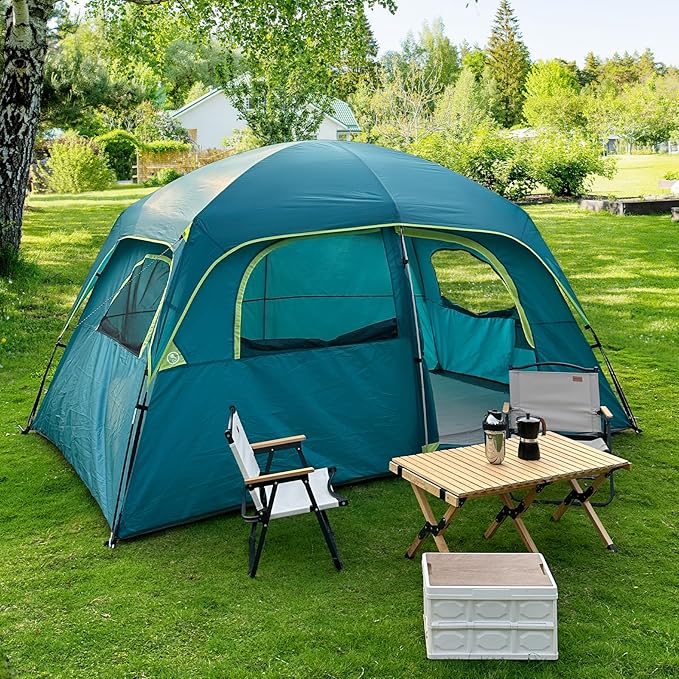 CAMPROS CP Upgraded 6/8 Person Camping Tents Waterproof Windproof Family Tent with Larger Mesh Windows &amp Door Double Layer Easy Set Up All-Season Dome Tent with Top Rainfly &amp Carry Bag