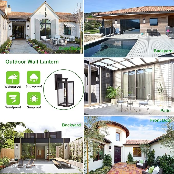 LIT-PaTH Outdoor Wall Lantern Wall Sconce as Porch Lighting Fixture E26 Medium Base Max 60W Anti-Rust Metal with Glass Shade Oil Rubbed Bronze Finish 2-Pack