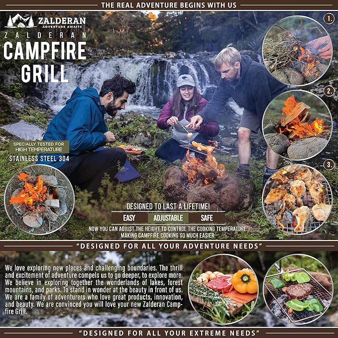 Campfire Grill – Small Lightweight 304 Stainless Steel Cooking Grate for Camping Hiking Backpacking – Portable Campfire Cooking Grill for 1–2 People