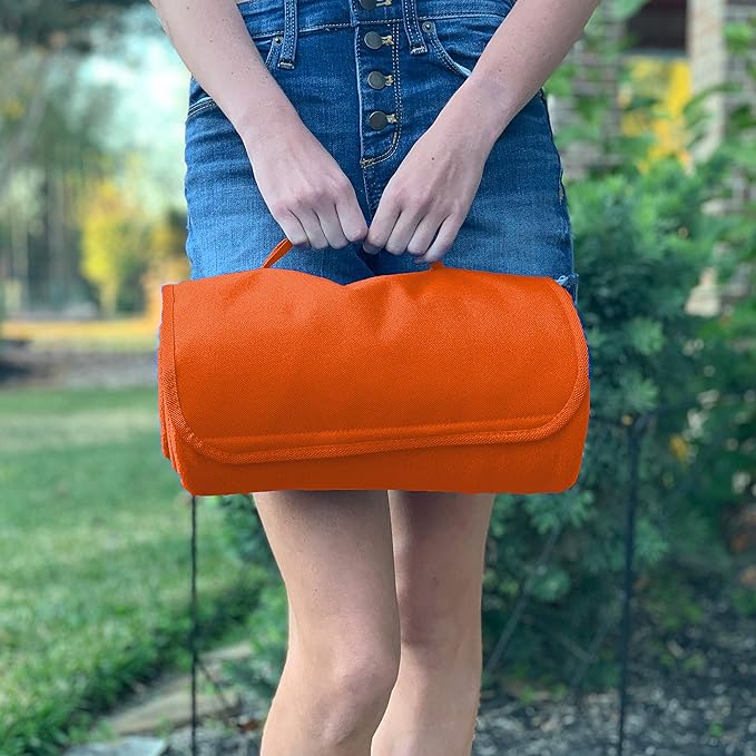 Threadart Personalized Embroidered Portable Blanket with Carrying Strap | Monogrammed Customized Travel Sports Stadium | Soft Fleece | 58in x 48in - Orange | for Picnic Outdoor Blanket