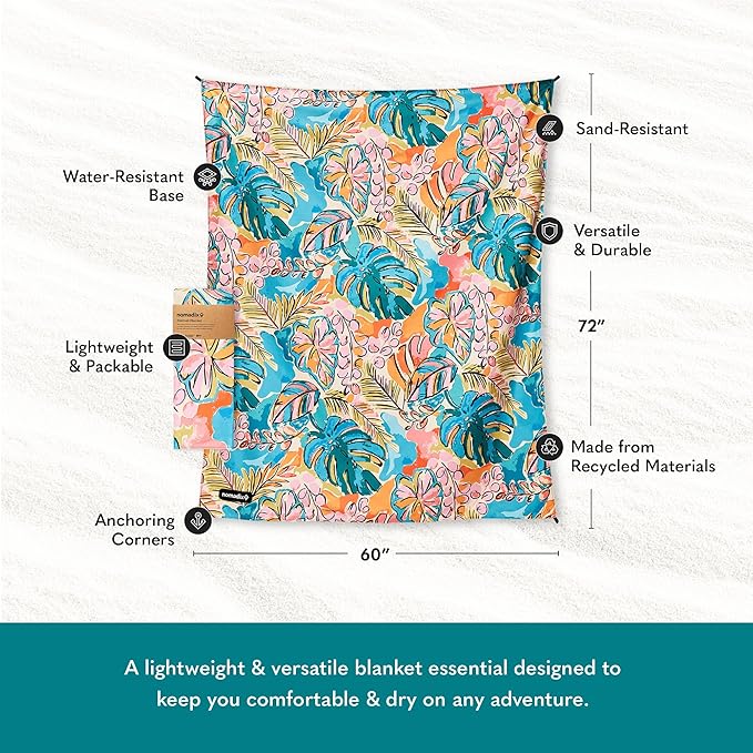 Nomadix Festival Blanket - Perfect for Picnics Camping &amp Lawn Seating - Plush Top &amp Water Resistant Base - Made with Post Consumer Recycled Materials - Jungle - 60x72