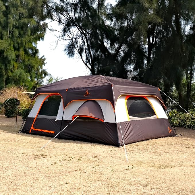 KTT Extra Large Tent 10-12-14 Person(A)Family Cabin Tents2 Rooms3 Doors and 3 Windows with MeshStraight WallWaterproofDouble LayerBig Tent for OutdoorPicnicCampingFamily Gathering