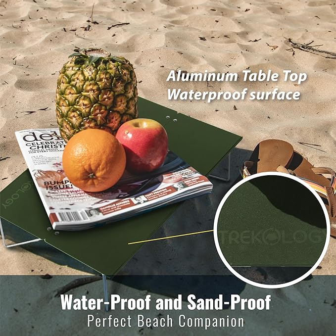 TREKOLOGY Compact Mini Camping Table – Portable Ultralight Folding Design – Small Lightweight Surface for Hiking Backpacking Beach or Nightstand Use – Collapsible Outdoor Gear (Green)