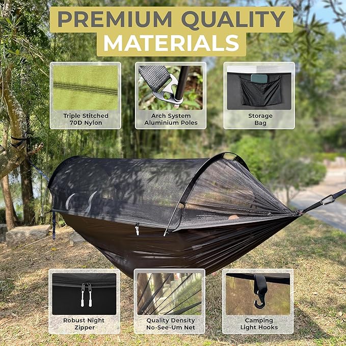 ADVOKAIR Camping Hammock with Mosquito Net Up to 500lbs Ultralight and Portable Nylon Travel Hanging Hammock with Tree Straps Perfect for Outside Backpacking Hiking and Backyard