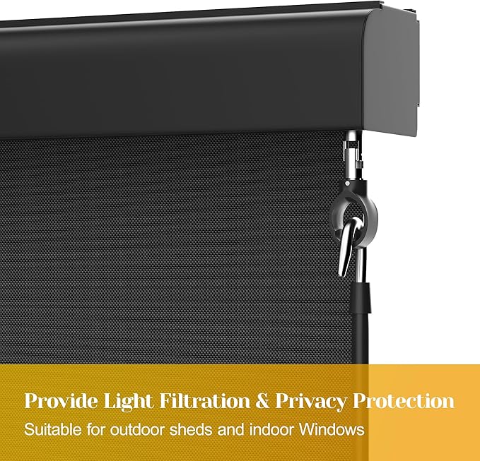 Outdoor Roller Shade with Aluminum Valance (4'W X 6'H) 420GSM New Material Patio Shade with 95% UV Blockout Outdoor Blinds with Crank Handle for Shading Privacy Protection Black