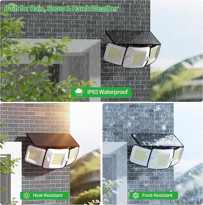intelamp Solar Flood Lights Outdoor Waterproof 6000mAh 1200LM Solar Powered Dual Motion Sensor LED Lighting Dusk to Dawn Security Floodlight Exterior with Remote for Outside Garden House Yard Porch