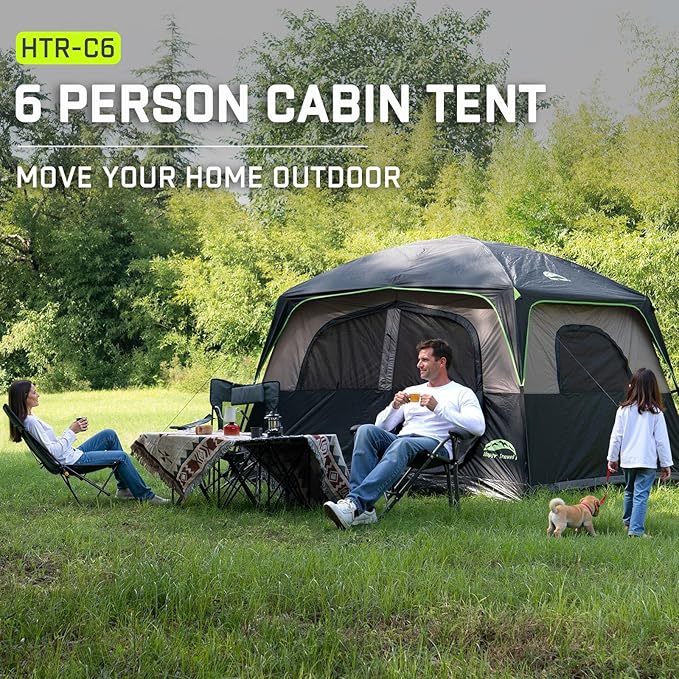 Happy Travel Tent 6 Person Tents for Camping Waterproof Easy Setup Camping Tent with Rainfly Portable Large Family Cabin Tent with 5 Large Mesh Windows and Carry Bag for Outdoor Camping &amp Hiking