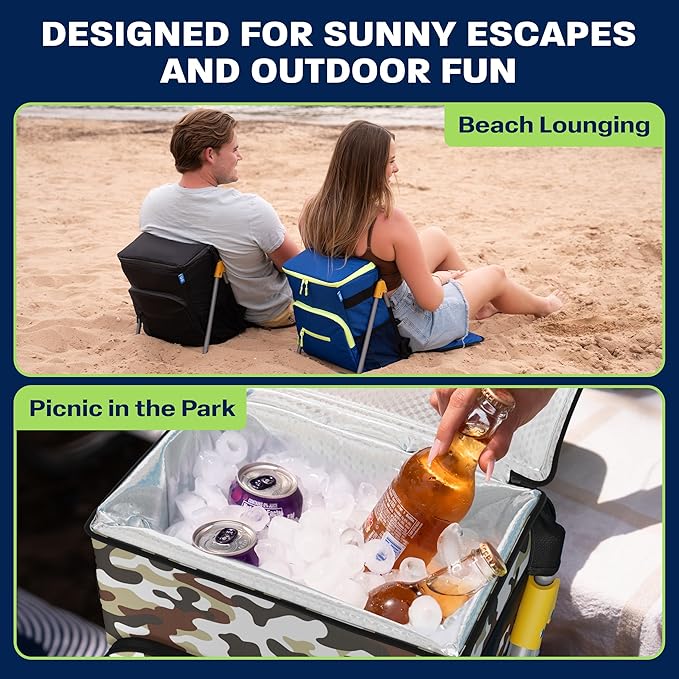Everlasting Comfort Cooler Backpack Chair and Travel Umbrella – Built-in Seating and Weather Protection for Beach Park and Outdoor Events