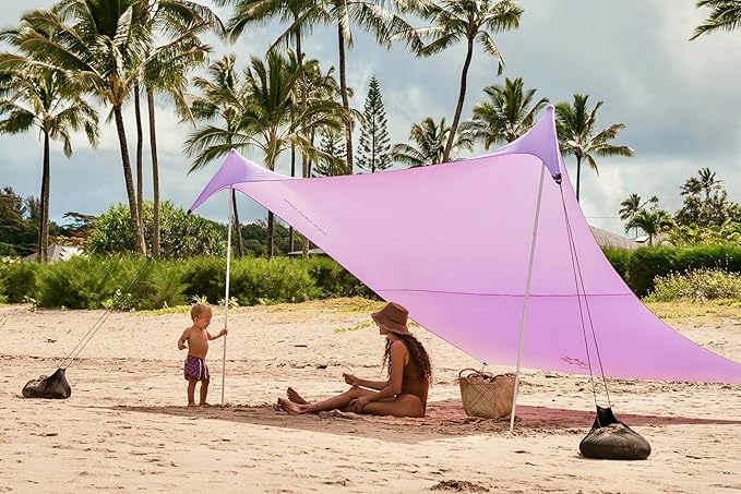 Neso Grande Portable Beach Tent Sun Shelter - Lightweight Beach Shade Canopy - Easy Setup for Family Outings - Patented Reinforced Corners - UPF 50+ Sun Protection - 7ft Tall 9 x 9ft