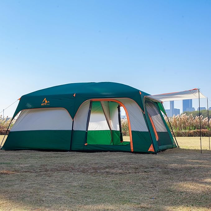 KTT Extra Large Tent 10-12-14 Person(A)Family Cabin Tents2 Rooms3 Doors and 3 Windows with MeshStraight WallWaterproofDouble LayerBig Tent for OutdoorPicnicCampingFamily Gathering