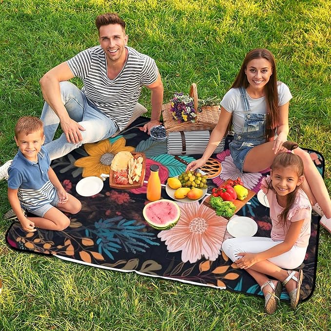 Zipper Colorful Boho Floral Style Picnic Mat Suitable for Travel Camping Park Or Home Use
