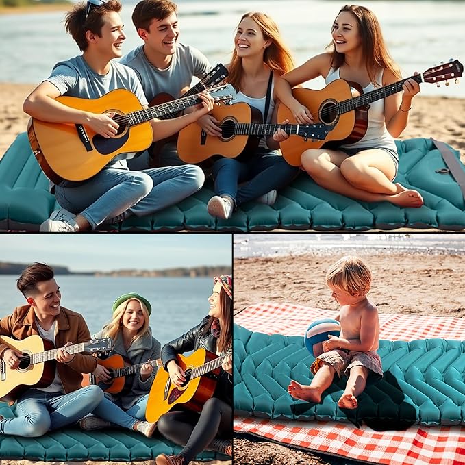 Sleeping Pad with Pillow Self Inflating Extra-Thick Ultralight Sleeping Mat Built-in Pump Ultimate for Camping Hiking Traveling Airpad Carry Bag Compact &amp Lightweight Air Mattress (Peacoc