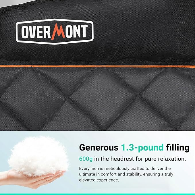 Overmont Oversized XLL Camping Chair for Adults - 850LBS Sopport Heavy-Duty Padded Folding Chair with Pocket Cup Holder Cooling Bag Wine Racks for Outdoor Sports Garden Beach Fishing Lawn Blk Loveseat